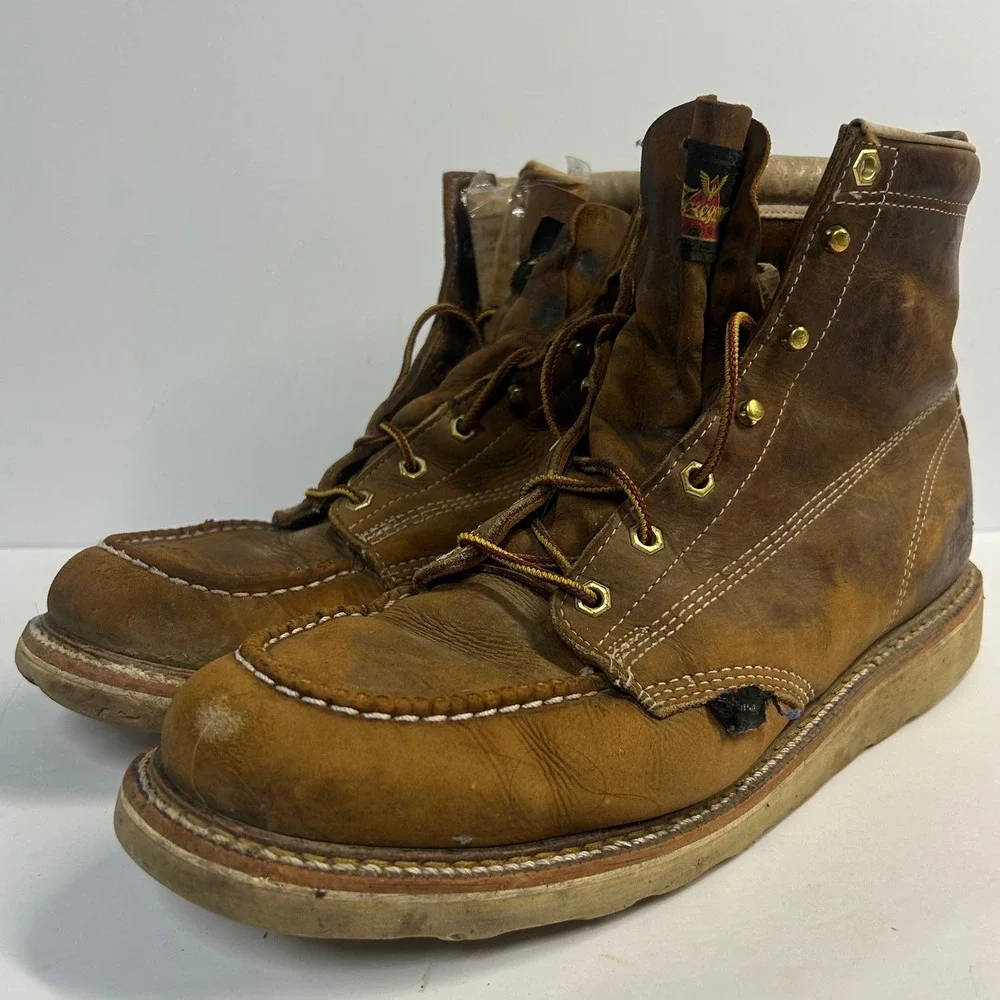 Thorogood Moc Toe Work Boots Brown Mens 13 D Leather Wedge Sole 814-4203 USA